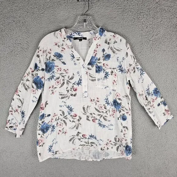 Charlie B Floral Henley Shirt Made in Italy Size P/S - Picture 1 of 9